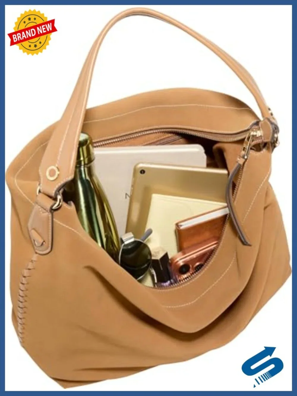Women's Hobo Bag, Crossbody, Top Zip, Leather, Adjustable Strap